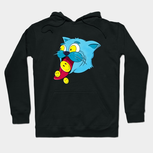 Blue Cat Smile Kitten Cartoon Pet Hoodie by Foxxy Merch